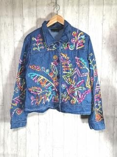 希少デザイン】70s 80s 花刺繍 ウールジャケット 金属ボタン XXL-