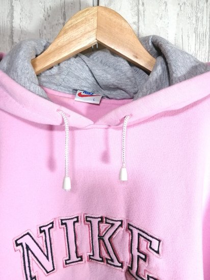 NIKE ナイキ スウェットパーカー ロゴ L ピンク フード - 古着屋kooky