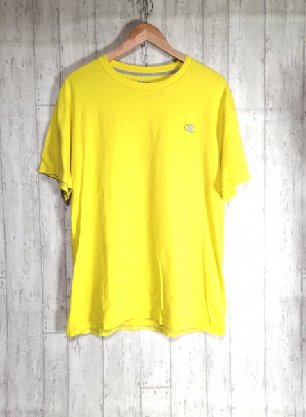 chmpion チャンピオン Tシャツ XL 黄色 イエロー ビッグサイズ オーバーサイズ 刺繍ロゴ ワンポイント - 古着屋kooky-kooky