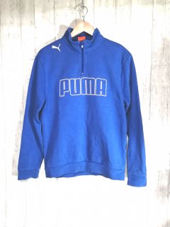 PUMA プーマ ハーフジップ ロゴ トレーナー メンズS ブルー 水色 レトロ スウェット 古着
