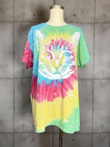 タイダイ染め 猫Tシャツ L ねこちゃん サイケデリック - 古着屋kooky-kooky