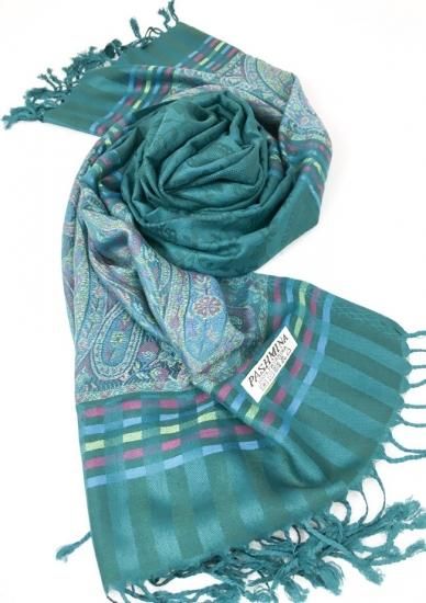 エジプト製 PASHMINAストール【エメラルドグリーン】 - ベリー