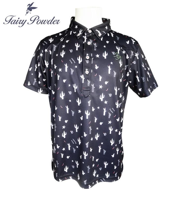 FP22-1106 Men'sサボテン半袖ポロ(ネイビー) - FairyPowder FP22-1106 Men'sサボテン半袖ポロ(ネイビー) - FairyPowder