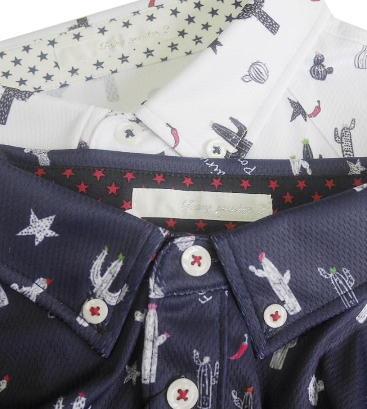 FP22-1106 Men'sサボテン半袖ポロ(ネイビー) - FairyPowder FP22-1106 Men'sサボテン半袖ポロ(ネイビー) - FairyPowder