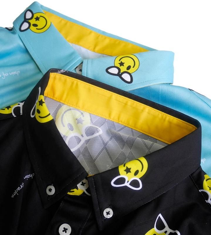 COM39-22-1105 Men'sニコちゃん柄メンズポロ(ブラック) - AUGURARE