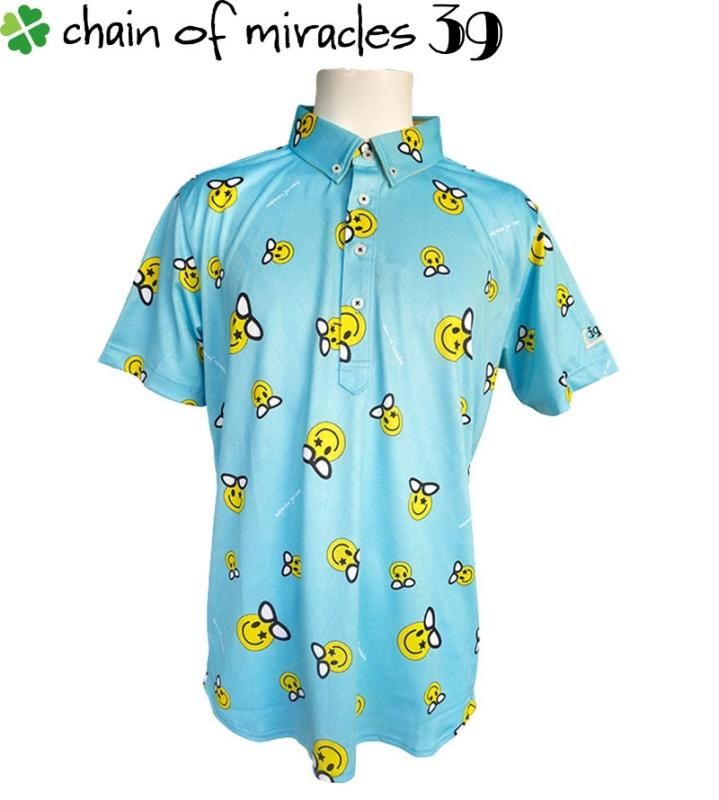 COM39-22-1105 Men'sニコちゃん柄メンズポロ(ブラック) - AUGURARE