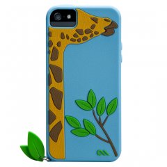 【かわいいキリンさんのケース】 iPhone SE/5s/5 Creatures: Leafy Blue