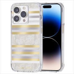 【真珠貝を使用のデザインケース+MagSafe®完全対応】iPhone 14 Pro Pearl Stripes w/ Magsafe 抗菌仕様