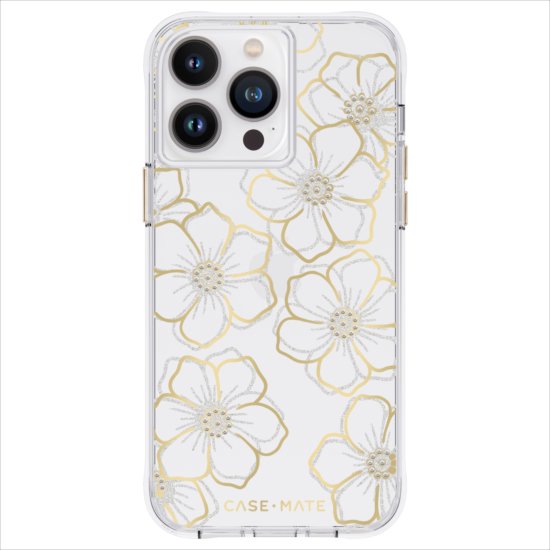 iPhone 14 Pro Max 用天然石が輝く花柄のファッショナブルなケース