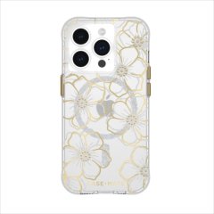 【天然石を使った花柄のケース】iPhone 15 Pro 用 Floral Gems-Gold Antimicrobial 抗菌仕様 MagSafe®完全対応