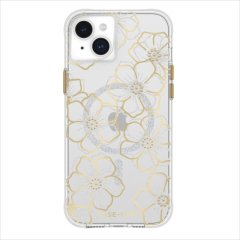 【天然石を使った花柄のケース】iPhone 15 Plus 用 Floral Gems-Gold Antimicrobial 抗菌仕様 MagSafe®完全対応