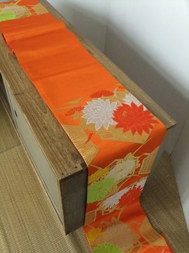 リサイクル 袋帯 逸品袋帯 正絹 オレンジ リサイクル袋帯 洋唐花