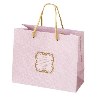 【高級手さげ紙袋】 アールヌーボー　デザイン　ペーパーバッグ　ピンク　紙袋（22×18×10）