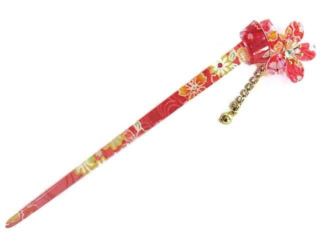 桜かんざし スワロフスキー飾り 一本差し 結びかざり さくら 赤 桜かんざし スワロフスキー飾り 一本差し 結びかざり さくら 赤