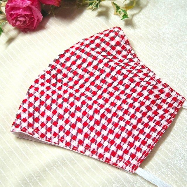 花楽堂オリジナル マスク 布マスク 赤 チェック柄 呉服屋の上質晒マスク 手作り 日本製 花楽堂 Karakudo