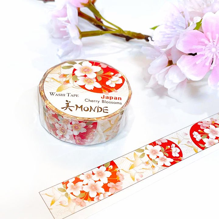 和紙マスキングテープ　美Monde　世界の花と伝統文様　日本　桜　さくら　Japan Cherry Blossoms - 花楽堂　karakudo