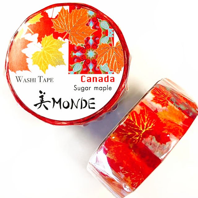 和紙マスキングテープ　美Monde　世界の花と伝統文様　カナダ　サトウカエデ　Canada Sugar Maple - 花楽堂　karakudo