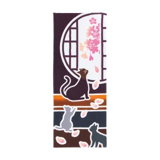 【京都くろちく】 日本手ぬぐい 注染手拭い 桜に猫