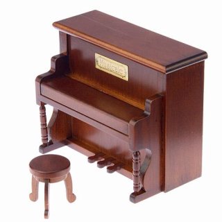 【木製インテリア】木製ミニアンティーク　ピアノ型オルゴール　（曲:ムーンリバー）