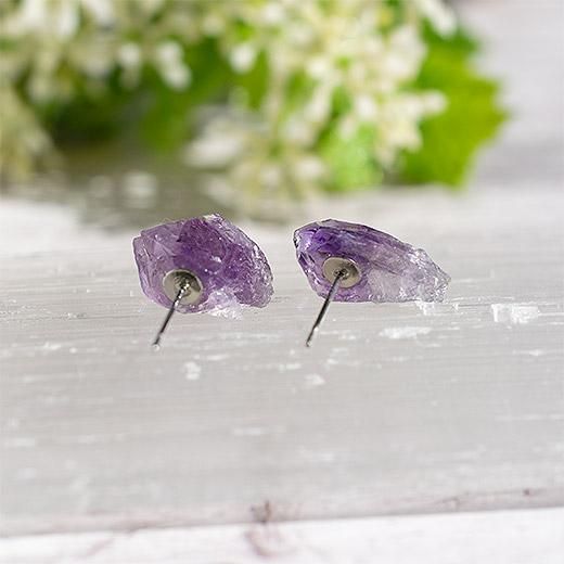 アメジスト原石ピアス（1ペア）☆サージカルステンレス B