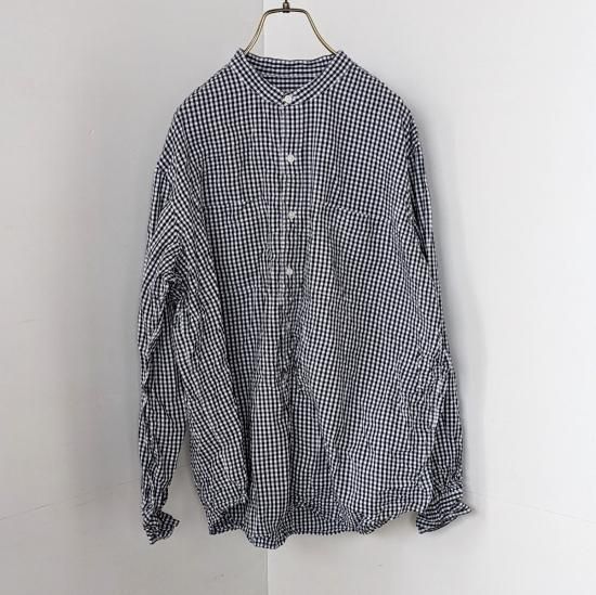 <img class='new_mark_img1' src='https://img.shop-pro.jp/img/new/icons47.gif' style='border:none;display:inline;margin:0px;padding:0px;width:auto;' />Vas-y Lentement  COTTON POPLIN CHECK BANDED COLLAR L/SL OVERSIZED SHIRT
