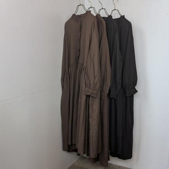 <img class='new_mark_img1' src='https://img.shop-pro.jp/img/new/icons11.gif' style='border:none;display:inline;margin:0px;padding:0px;width:auto;' />maison de soil  WOOL/COTTON/SILK PLAIN FRILL COLLAR SHIRT DRESS WITH RAJASTHAN GATHER
