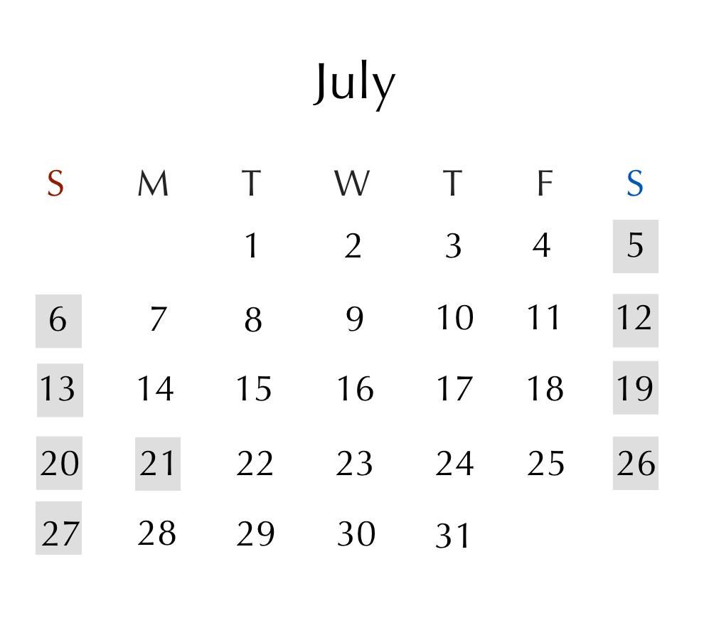 7月カレンダー