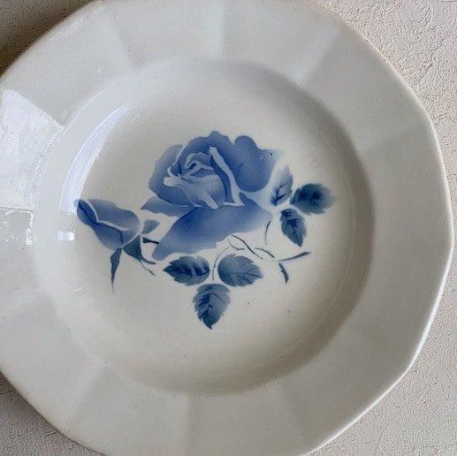 Sarreguemines antique plate rose サルグミンヌ Sarreguemines blue rose plate.a - THANK YOU FOR COMING