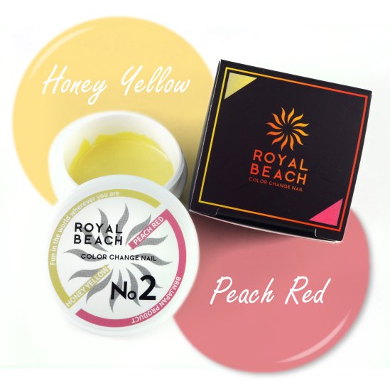 【ROYAL BEACH】<br>カラーチェンジジェルネイル<br>02. HONEY YELLOW⇔PEACH RED<img class='new_mark_img2' src='https://img.shop-pro.jp/img/new/icons20.gif' style='border:none;display:inline;margin:0px;padding:0px;width:auto;' />