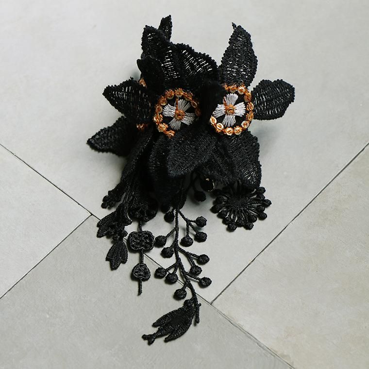 ゾーラ　embroidery cuff 37　ヘアーカフス　ヘアカフ　ブラック 2025.9月新作〉embroidery cuff94 ヘアーカフス ：zoule（ゾーラ