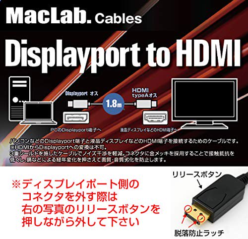 ブラック MacLab. Displayport HDMI 変換 ケーブル 1.8m ブラック
