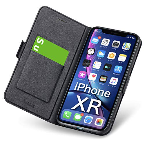 ブラック iphone XR ケース 手帳型 薄型 スマホカバー PUレザー 全面