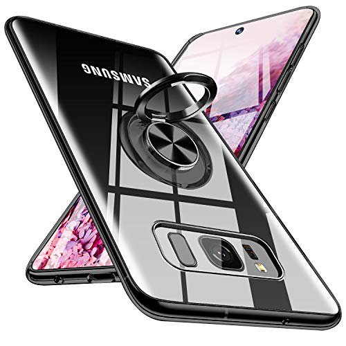 黒 YULNCUZ Galaxy S8 ケース リング クリアケース ソフト TPU 耐衝撃
