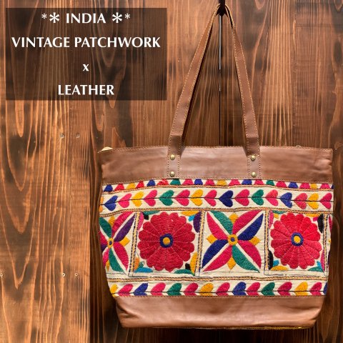 インド カッチ刺繍 x 本革 ◆ handmade バッグ#01
