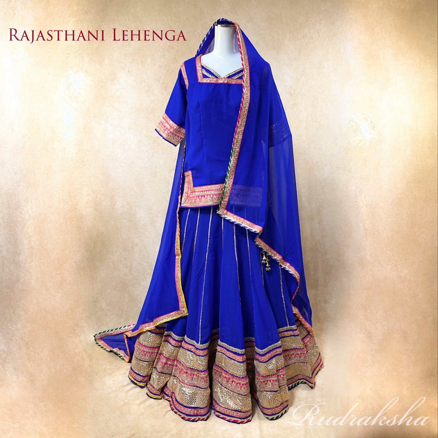 レヘンガ／Rajasthani Lehenga ラジャスタンstyle《ロイヤルブルーxゴールド》インド民族衣装ダンス衣装