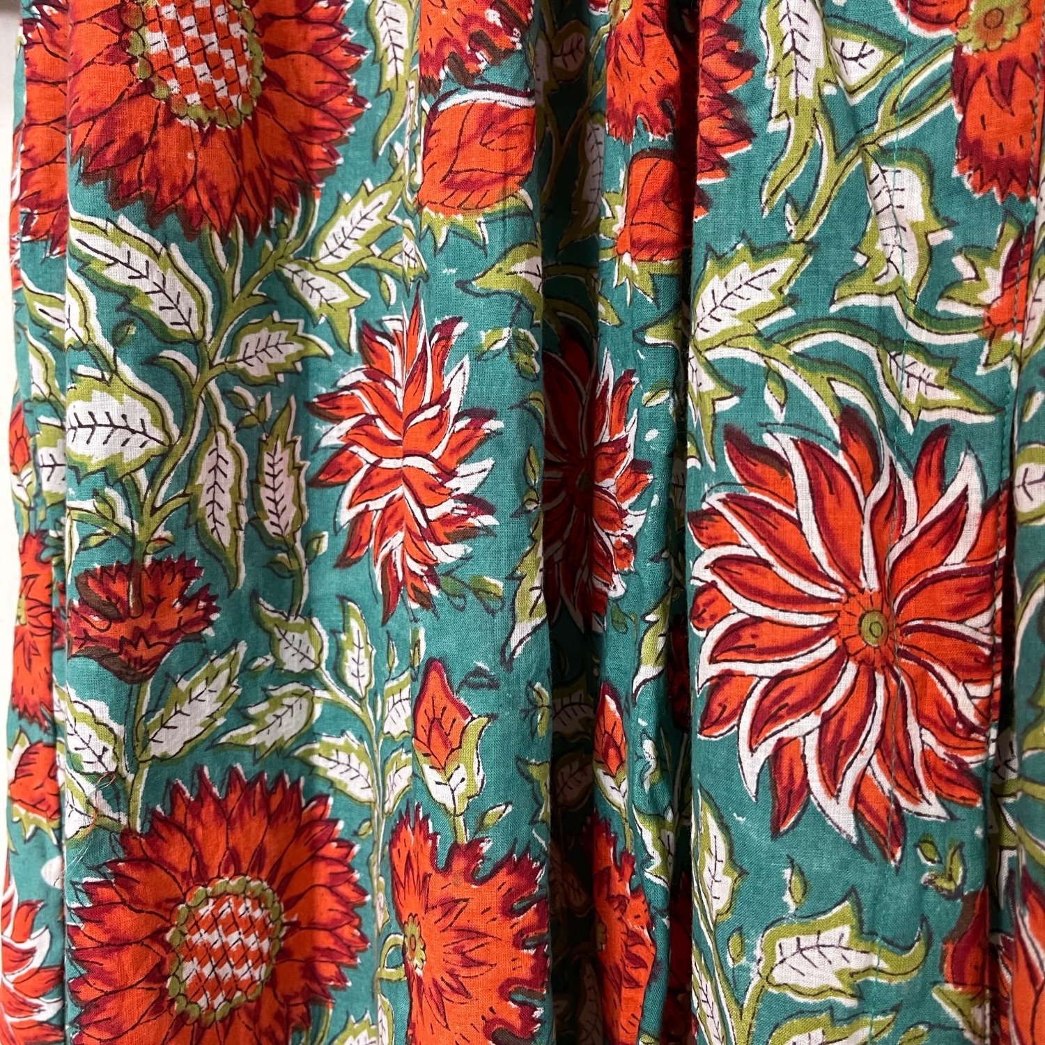ブロックプリント　インド綿　クルタ　サンガネール　インド民族衣装　モスグリーン