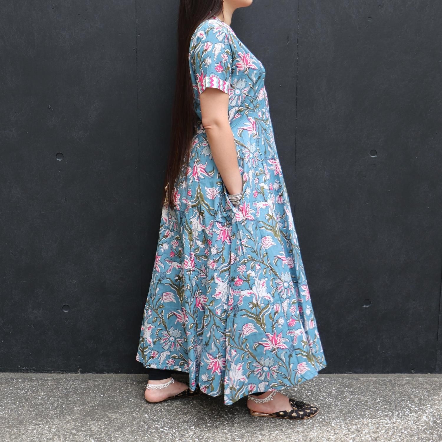 TOWAVASE ブロックプリントワンピース