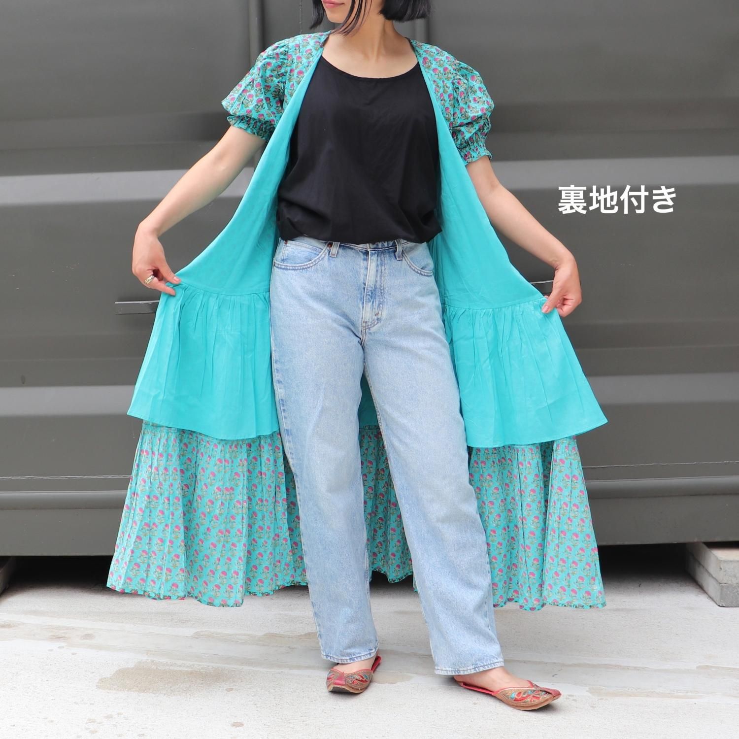 RUDRAKSHA ハンドブロックプリント インド綿カシュクールワンピース RUDRAKSHA ハンドブロックプリント インド綿カシュクールワンピース