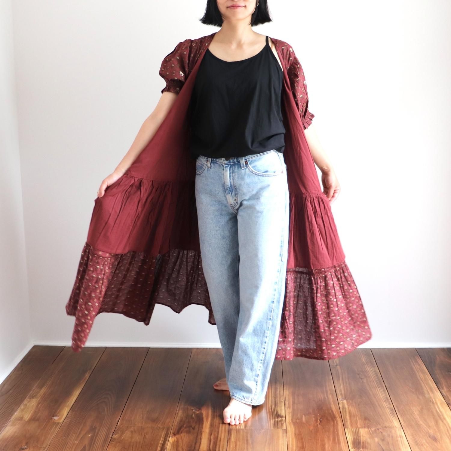 RUDRAKSHA ハンドブロックプリント インド綿カシュクールワンピース