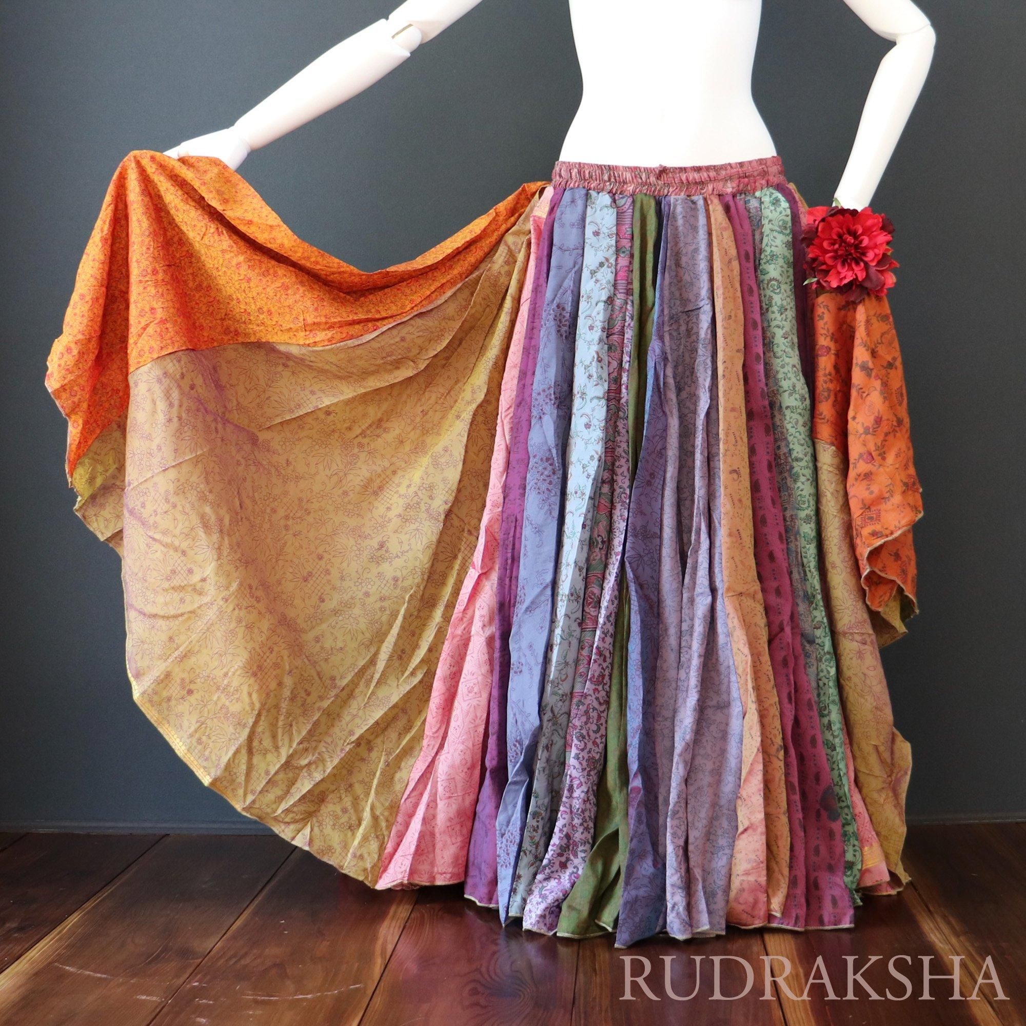 ジプシースカート≪25ヤード≫玉虫色○インドシルクサリー生地 ジプシースカート≪25ヤード≫玉虫色○インドシルクサリー生地