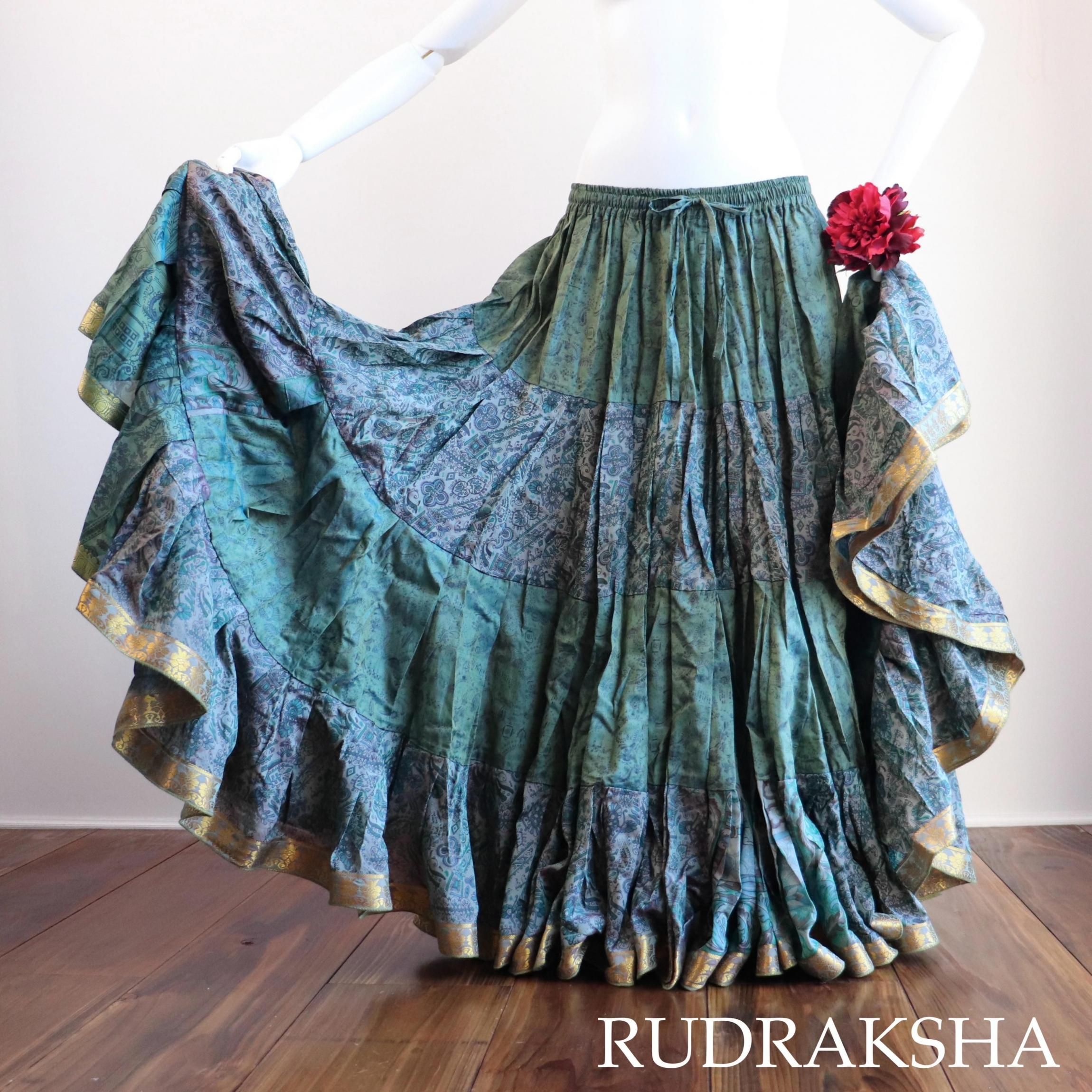 ジプシースカート≪25ヤード≫玉虫色○インドシルクサリー生地