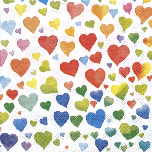 ペーパーナプキン（33）AMB：（5枚）Colourful Hearts Mix-AM343