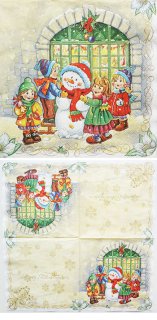 ペーパーナプキン（33)Maki：（5枚）Four childs with Snowmen-MA85