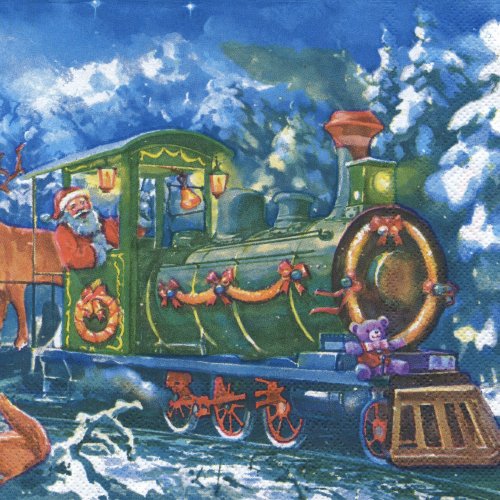 ペーパーナプキン（33)Maki：（5枚）Santa with train-MA86