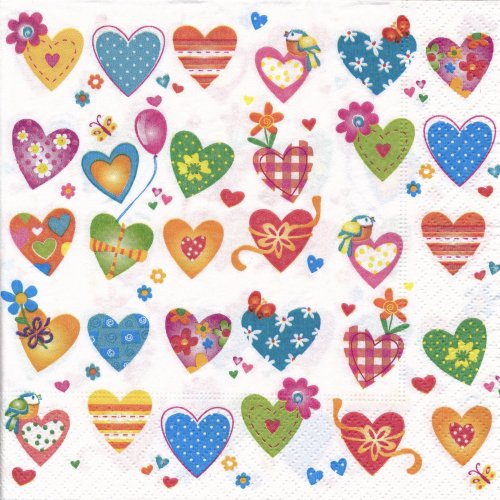 ペーパーナプキン（33)paper：（5枚）Colourful hearts-PA250