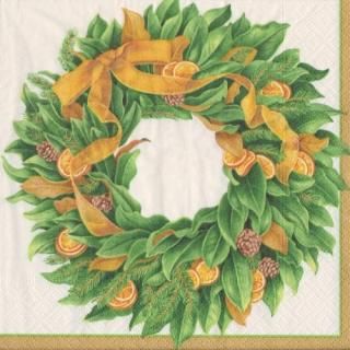 ペーパーナプキン（33）caspari：（5枚）magnificent Magnolia wreath-CA109