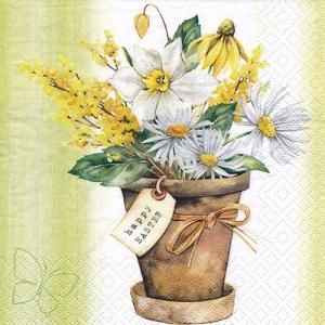 ペーパーナプキン（33)ti-flair：（5枚）Happy Easter Bouquet in Pot-Ti150