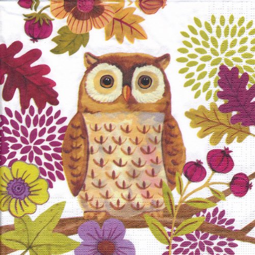 ペーパーナプキン（33)ppd：（5枚）Autumn Owl ホワイト-PP142