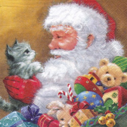 ペーパーナプキン（33)ti-flair：（5枚）Santa with Kitten-Ti165