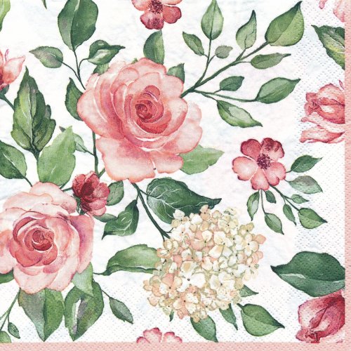ペーパーナプキン（33)Maki：（5枚）Watercolour Roses with Hydrangea-MA188